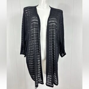 NWT Catherines Size 5X Black Striped Lightweight Sheer Knit 3/4 Sleeve Cardigan